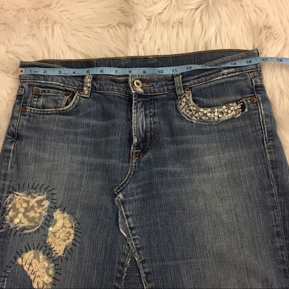 Lucky Brand | Jean Skirt | Custom Made | Lace and Sequin Detail - Picture 9 of 16